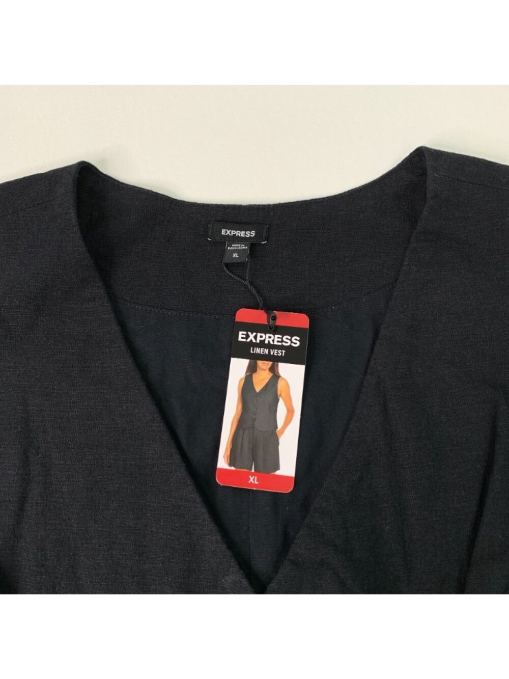 Express Women's Vest XL Classic Fit V-Neck Button Up Linen Vest Black Size XL - Picture 3 of 7